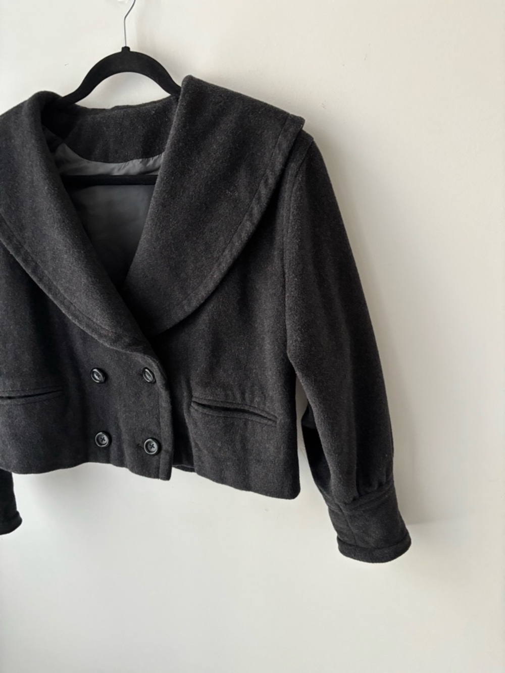 Cropped Wool Jacket Double Breasted | Charcoal Minimalist Chic Blazer - Picture 8 of 10